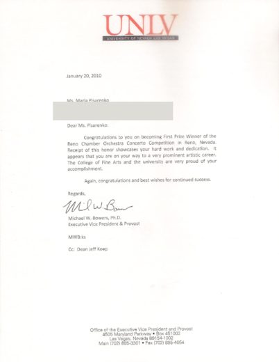 Letter from Michael W. Bowers, Ph.D., 2010, on official letterhead