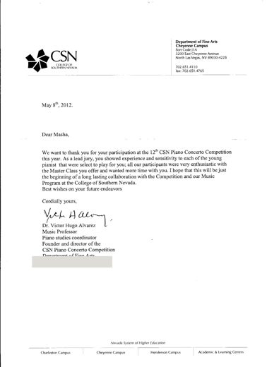 Letter from Dr. Victor Hugo Alvarez, 2012, on official letterhead