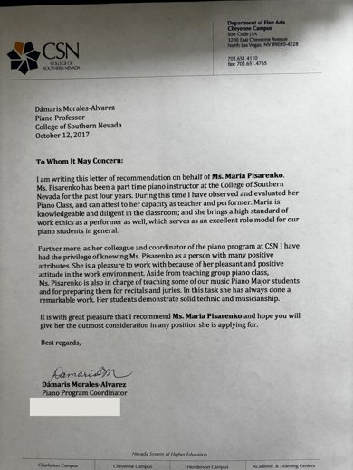 Letter from D&aacute;maris Morales-Alvarez, 2017, on official letterhead