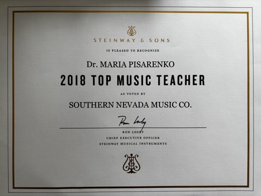 Top Music Teacher from Steinway & Sons, 2018